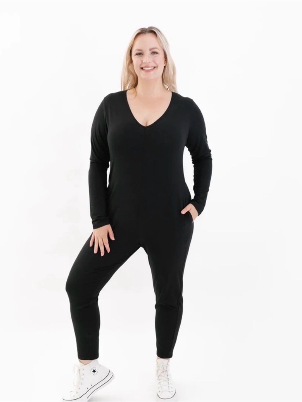 🇨🇦 SMASH & TESS - Friday Romper in Black. Long sleeves. XXL. P2P 24”